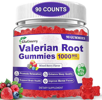 90 Count | Valerian Root Gummies with Melatonin & L-Theanine, Natural Valerian Root Extract Supplements for Deep Zzz, Relaxation & Calming, Mixed Berry Flavor, Sugar Free, Non-GMO