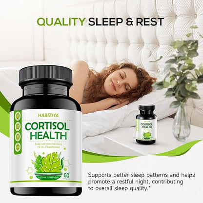 Cortisol Manager Supplement for Women and Men Adrenal Support with Ashwagandha, Rhodiola Rosea, Holy Basil, Mood & Sleep Support - Non-GMO, Vegan Capsules (60 Count)