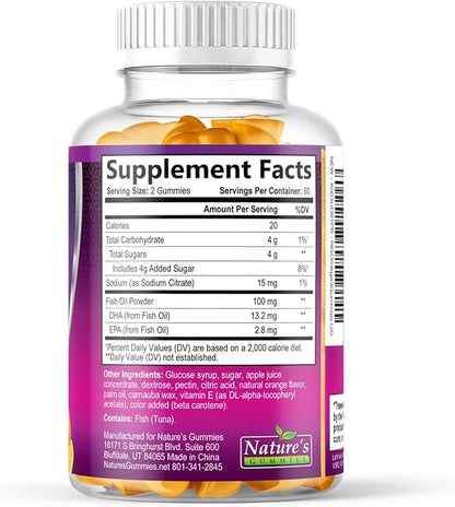 Omega 3 Fish Oil Gummies, Heart Healthy Omega 3 Gummy Supplement with High Absorption DHA & EPA, Extra Strength Joint & Brain Support, Delicious Orange Flavor Fish Oil Nature's Vitamin - 120 Gummies