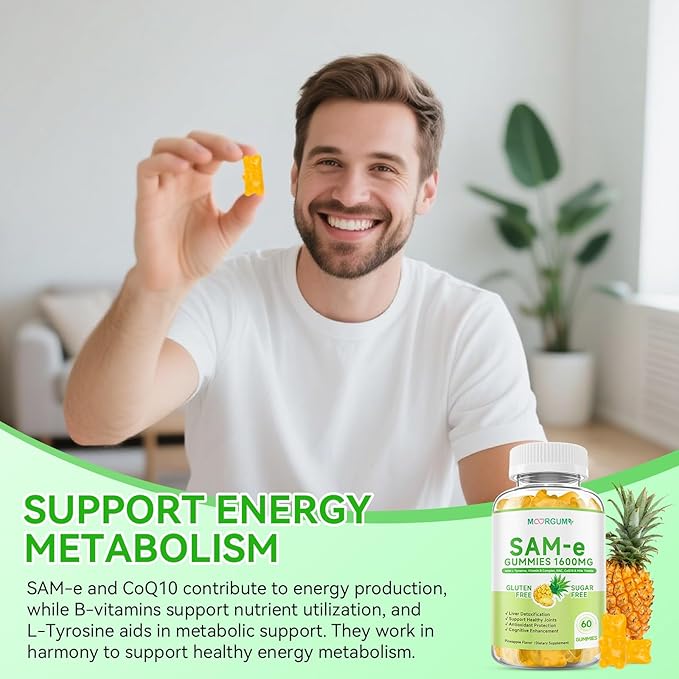 SAM-e L-Tyrosine Gummies with NAC, CoQ10 & Vitamin B Complex, 1600mg SAM-e, 1500mg L-Tyrosine Supplement for Energy, Cellular Antioxidant Support, Emotional Well-Being Support, 120 Count