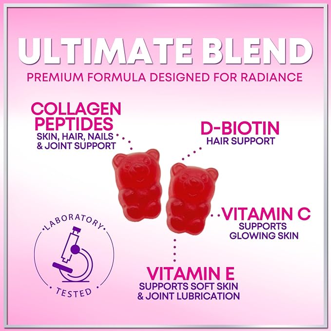 Collagen Peptides Gummies - 2500 mcg D-Biotin Per Serving - Hydrolyzed Protein Type I & III Multi Collagen Supplement with Vitamin C & Zinc - Support for Hair, Skin, Nails, Berry Flavor - 60 Gummies