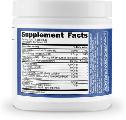 TransformHQ Energy & Focus Powder (Blue Raspberry) - Boost Shot Clean Energy Drink Mix - Sugar Free - Non-GMO, Gluten-Free - 28 Servings
