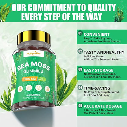 Irish Sea Moss Gummies: Seamoss Gummies Supplement with Bladderwrack Burdock Root & Ashwagandha Boosts Immune Support Gut Health Vegan Supplement for Adults & Kids 60 Gummies