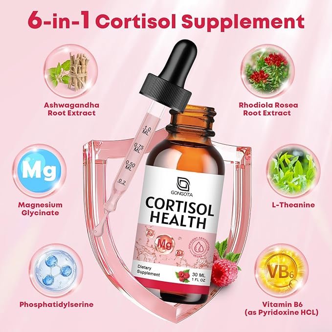 GONGOTA Cortisol Supplements for Women, Cortisol Detox Hormone Balance with Magnesium, Ashwagandha, L-theanine, Phosphatidylserine for cortisol Reducer, Calm, Mood Support - 1 Fl Oz (2 Pack)