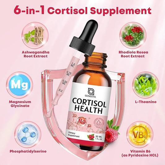 GONGOTA Cortisol Supplements for Women, Cortisol Detox Hormone Balance with Magnesium, Ashwagandha, L-theanine, Phosphatidylserine for cortisol Reducer, Calm, Mood Support - 1 Fl Oz (2 Pack)