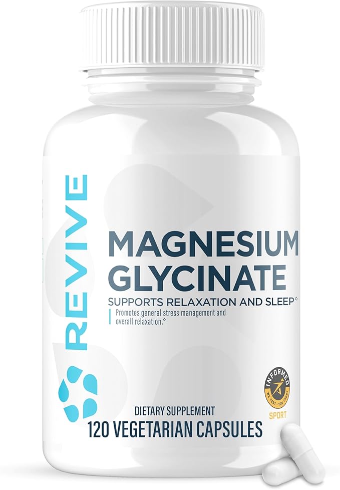 Revive MD Pure Magnesium Glycinate 200mg – High Absorption Supplement for Relaxation, Stress Relief, Sleep & Memory Support – Promotes Strong Bones, Healthy Nerve & Muscle Function (60 Servings)