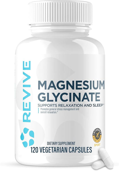 Revive MD Pure Magnesium Glycinate 200mg – High Absorption Supplement for Relaxation, Stress Relief, Sleep & Memory Support – Promotes Strong Bones, Healthy Nerve & Muscle Function (60 Servings)