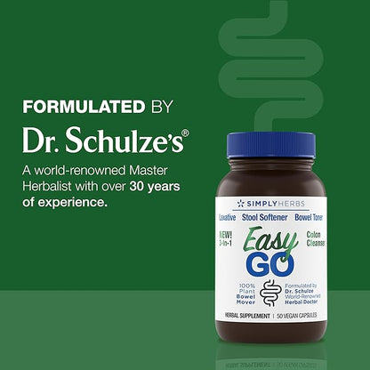 Simply Herbs Easy Go Bowel Mover - Adult Cleansing Supplement for Colon Health Support - Bowel Movement Aid - Stool Softener - Daily-Use Laxative - Plant-Based Ingredients - Vegan - 50 Count