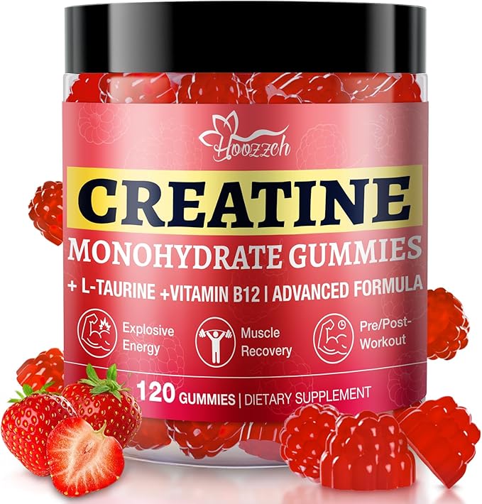 Creatine Gummies for Women & Men Low Sugar Creatine Supplements, Help Build Muscle Creatine Monohydrate Gummies Raspberry Flavor Supports Muscle Growth and Enhances Strength 120 Count