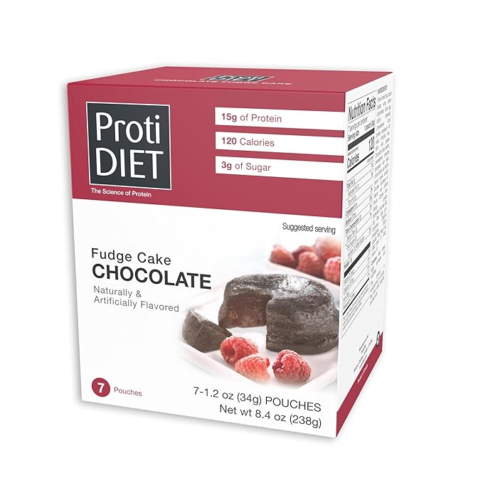 ProtiDIET Protein Chocolate Fudge Cake - 15g Protein - Low Fat High Protein Snacks for Adults - Quick and Easy-to-Prepare Healthy Protein Snack - 7 Cake Mix Pouches Per Box
