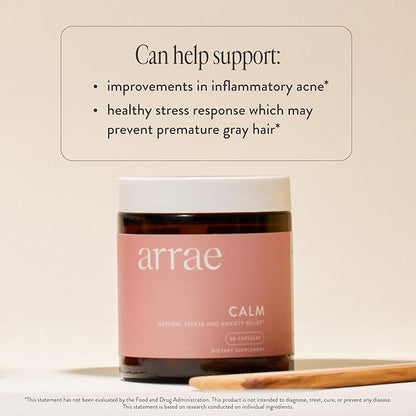 Arrae Calm Cortisol Manager - 60 Stress & Panic Relief Capsules - Mood Support Supplement w/L-Theanine, Inositol, Passionflower, & Magnesium to Help You Feel Zen