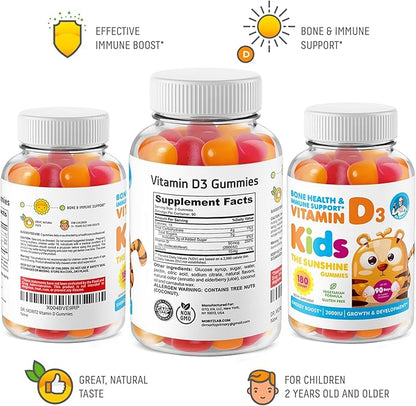 DR. MORITZ Vitamin D Gummies for Kids and Adults (2000 IU) - Chewable Kids Vitamin D Supplement for Immune Support - Vegetarian and Gelatin-Free (180 Count)