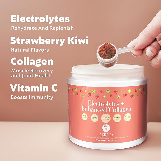 Electrolytes + Enhanced Collagen Zero Sugar Powder with Vitamin C - Muscle Recovery & Hydration Support - 30 Servings - Supports Immune & Joint Health - Keep Your Skin Looking Radiant & Hydrated