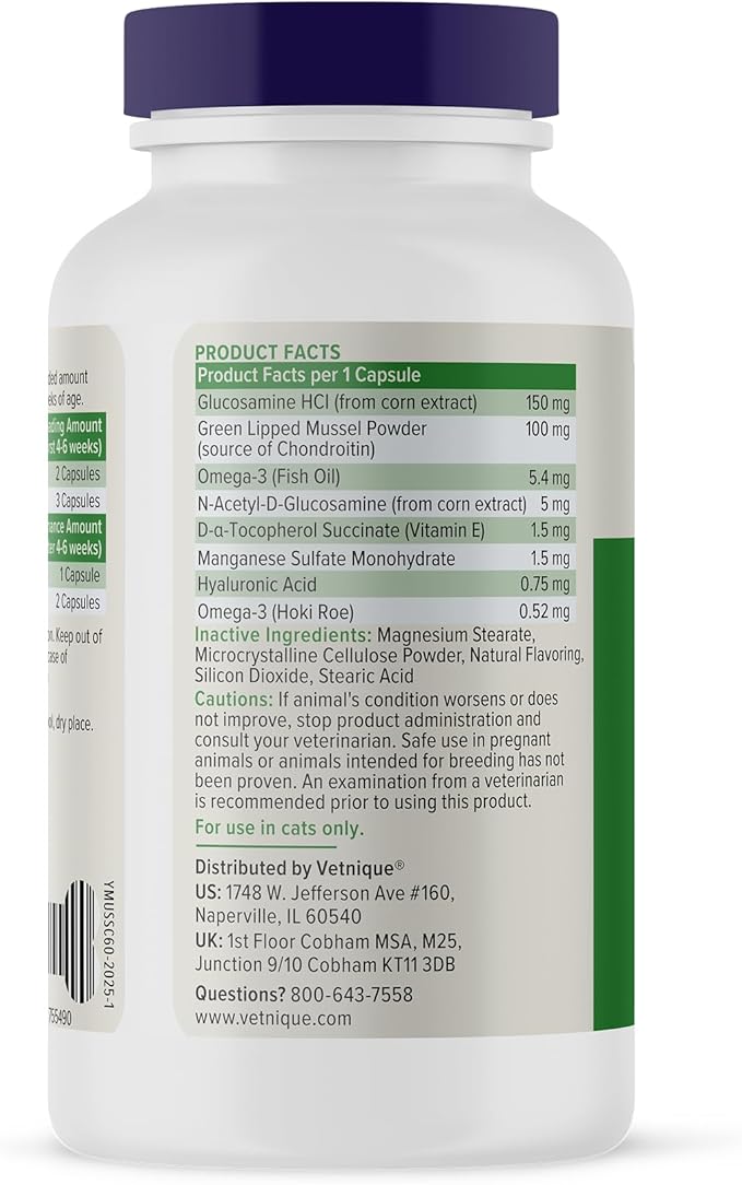 YuMOVE Cat Joint Supplement with Glucosamine, Omega 3, Hyaluronic Acid, & Green Lipped Mussel - Joint Support Supplement - for Senior Cats 60 Capsules