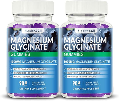Magnesium Glycinate Gummies 1000mg, High Absorption Sugar Free Magnesium Potassium Supplement for Relaxation, Stress Relief, and Sleep Support for Adults & Kids - 180 Blueberry Gummies