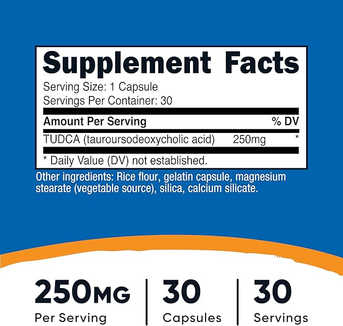 Nutricost Tudca 250mg, 30 Capsules (Tauroursodeoxycholic Acid) - Gluten Free, Non-GMO
