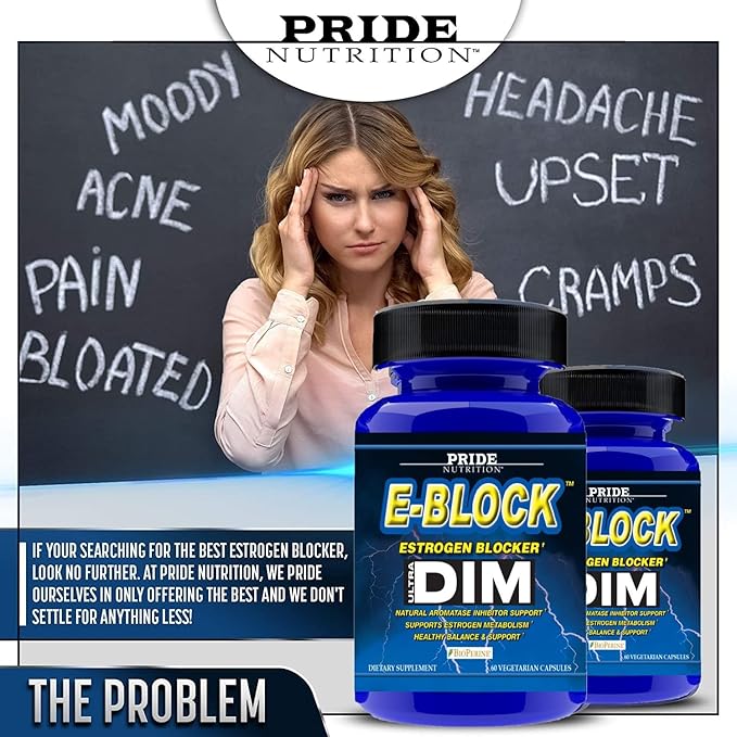 Pride Nutrition E-Block DIM Supplement 700MG Extra Strength Estrogen Blocker | Hormone Balance for Men and Women | M e n o p a u s e, Acne, Hot Flashes Relief, PCT & P r o s t a t e Support 60 Ct.