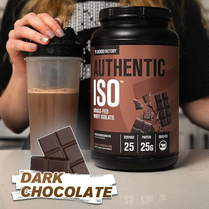Jacked Factory Authentic ISO Whey Protein Isolate Powder - Low Carb, Non-GMO Muscle Building Protein w/No Fillers, Post Workout Recovery, Dark Chocolate - 25 Servings