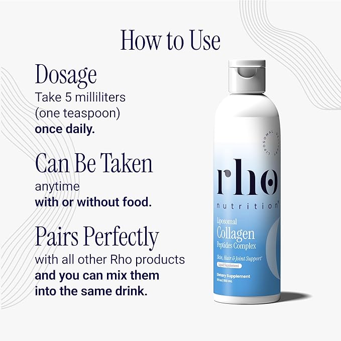 Rho Nutrition Liposomal Collagen Peptides - High-Absorption Liquid Collagen Supplement - Supports Skin Elasticity, Joint Health, and Overall Vitality for Healthy Aging, 5 fl oz