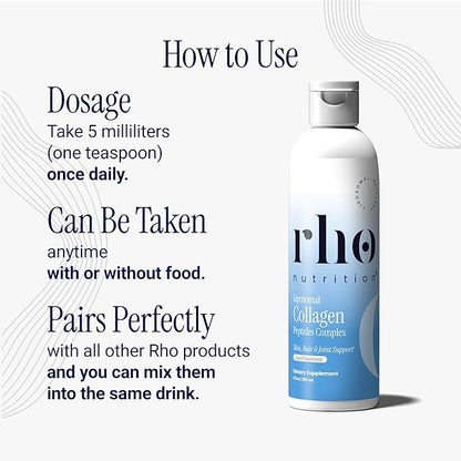 Rho Nutrition Liposomal Collagen Peptides - High-Absorption Liquid Collagen Supplement - Supports Skin Elasticity, Joint Health, and Overall Vitality for Healthy Aging, 5 fl oz