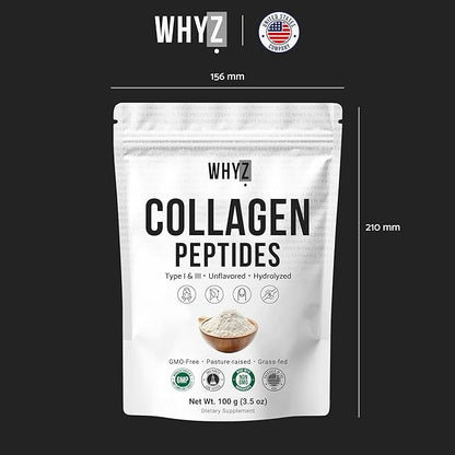 Bovine Collagen Peptides Powder Hydrolyzed Type I & III Protein, Grass-Fed Pasture-Raised Source, Unflavored Collagen Supplement Paleo-Friendly for Active Lifestyles & Wellness Non-GMO, 100g (3.5 oz)