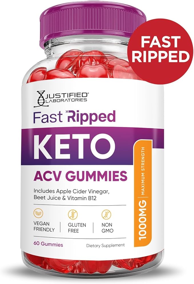 Justified Laboratories Fast Ripped Keto ACV Gummies Advanced Formula 1000MG Fast Ripped Keto Gummies Apple Cider Vinegar Formulated with Pomegranate Beet Juice Powder B12 Vegan Non GMO 60 Gummys