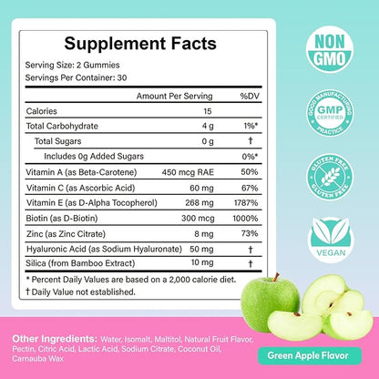 Vitamin E Gummies for Women – 400 IU (268mg) Vitamin E Supplements with Biotin & Hyaluronic Acid for Skin, Hair & Nails – Sugar Free, Vegan, Non-GMO – 60 Count