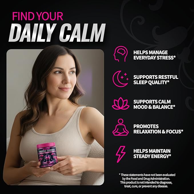 Cortisol Support for Women - Stress & Mood Balance Supplement with Sensoril® Ashwagandha, Magnolia Bark, L-Theanine & Phosphatidylserine - Supports Calm, Focus & Sleep Quality (60 Vegan Capsules)
