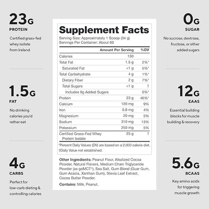 LEGION Whey+ Protein Whey Isolate from Grass Fed Cows (Chocolate Peanut Butter, 60 Servings) - Whey Protein Isolate Low Calorie, Non-GMO, Sugar Free, Lactose, Gluten Free, All Natural Protein Powder