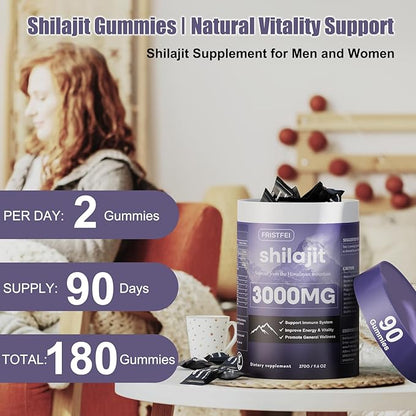 Pure Himalayan Shilajit Gummies for Men & Women - 100% Natural & Organic | 85+ Trace Minerals & Fulvic Acid | 180 Count | Individually Packaged
