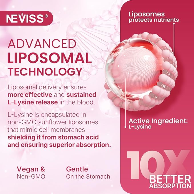 Liposomal L-Lysine Gummies 1200mg | High Absorption Immune & Skin Support | Vegan Amino Acid Supplement for Adults & Kids | Lips & Oral, Bone & Collagen Health | Non-GMO, Sugar-Free, 60 Gummies