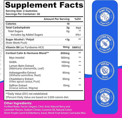 Cortisol Supplements for Women, 0 Sugar Cortisol Gummies, Cortisol Reducer with Ashwagandha, Myo-Inositol, GABA & Saffron - Stress Relief, Hormone Balance & PMS, Cortisol Detox for Women, 300 Count