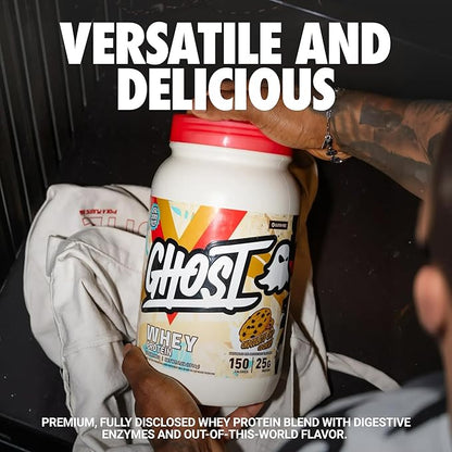 GHOST Whey Protein Powder, Chocolate Chip Cookies - 2LB, 25G of Protein - Whey Protein Isolate & Concentrate Blend - ­Post Workout Fitness & Nutrition Shakes with Real Cookie Pieces - Gluten-Free