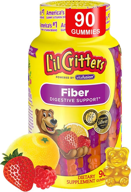 L’il Critters Fiber Daily Gummy Supplement for Kids, for Digestive Support, Berry and Lemon Flavors, 90 Gummies