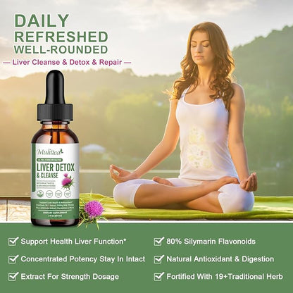 Liver Health & Lymphatic Drainage Drops -Support Liver Cleanse Detox & Repair with Artichoke Milk Thistle Silymarin Extract, Dandelion,Turmeric, Berberine to Renew w/21 Potent Herb-Nutrients-60ml