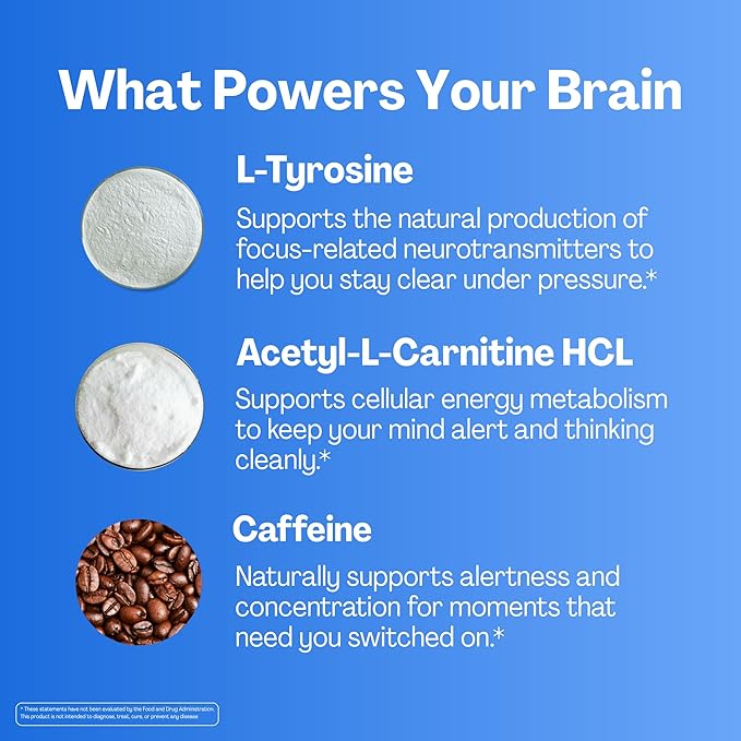 URVI® Brain Gummies – L-Tyrosine, Acetyl-L-Carnitine, Caffeine, L Methyl Folate (Quatrefolic® 5-MTHF), Vitamin B12 & Iodine – Boosts Energy & Focus – Sugar-Free – Strawberry Flavor – 60 Gummies