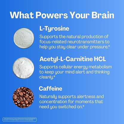URVI® Brain Gummies – L-Tyrosine, Acetyl-L-Carnitine, Caffeine, L Methyl Folate (Quatrefolic® 5-MTHF), Vitamin B12 & Iodine – Boosts Energy & Focus – Sugar-Free – Strawberry Flavor – 60 Gummies