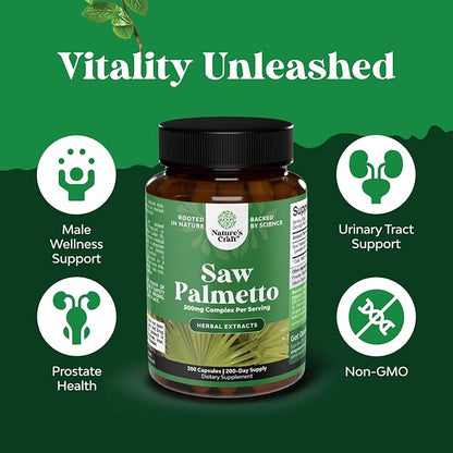 Natures Craft Saw Palmetto for Men with Beta Sitosterol - Saw Palmetto Extract Prostate Health Supplement for Men Bladder Control and Prostate Support - Restoring Hair Supplement - 200 Count