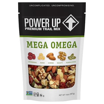 Power Up Trail Mix, Mega Omega Trail Mix, Non-GMO, Vegan, Gluten Free, No Artificial Ingredients, Gourmet Nut, 14 Ounce Bag