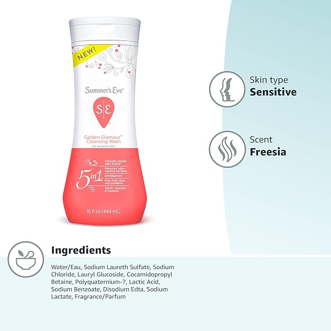 Summer's Eve Golden Glamour All-Over Daily Feminine Wash, pH-Balanced Body Wash for Women, Removes Vaginal Odor and Refreshes, 15 Fl Oz (Pack of 2)
