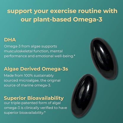 Iwi Omega-3 Sport, 60 Softgels (30 Servings), Plant-Based Vegan Algae Omega 3 with DHA, Exercise Recovery Support Dietary Supplement, Krill & Fish Oil Alternative, No Fishy Aftertaste