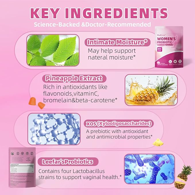 2pack Vaginal Probiotics Gummies for Women, Feminine Balance pH Gummies for Healthy Odor, Yeast Balance & Flora + Vitamin C for Immune Support -Pineapple (90Ct/ Pack)