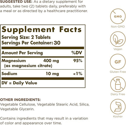 Solgar, Magnesium Citrate 60 Tabletss Prop 65