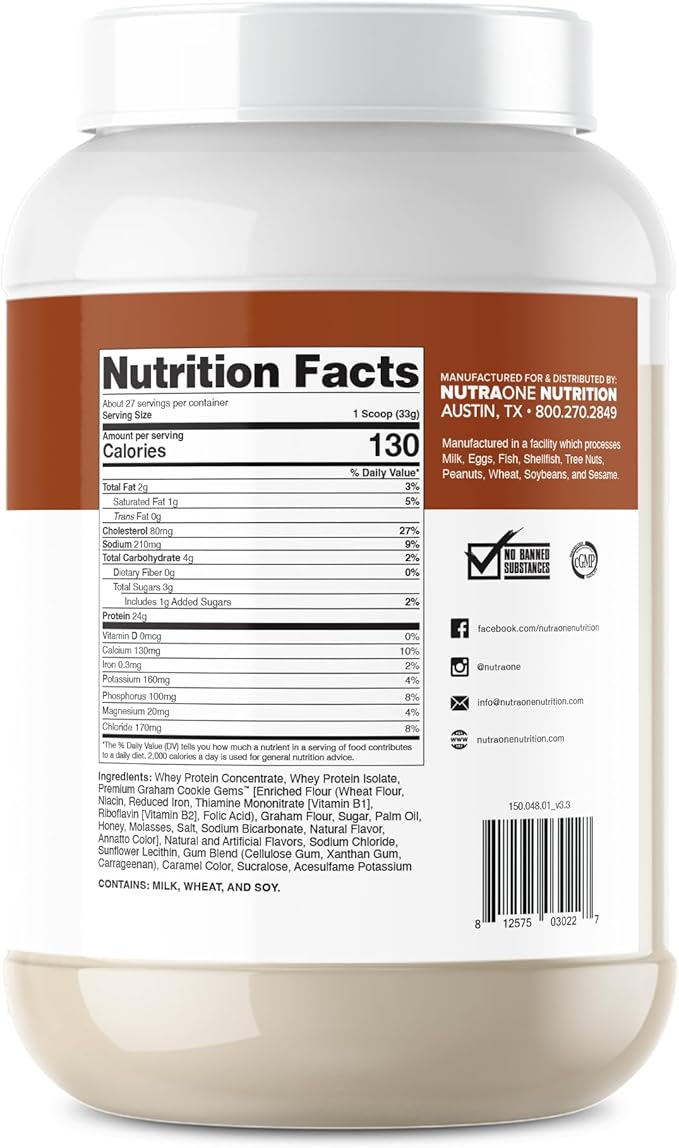 NutraOne ProteinOne Whey Protein Promote Recovery and Build Muscle with a Protein Shake Powder for Men & Women (Caramel Cookie Crunch, 2 LB)