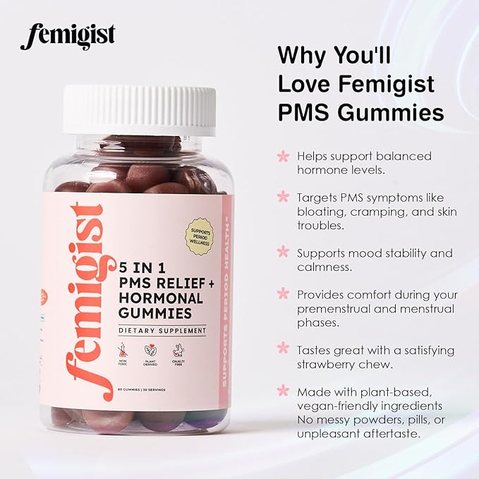 PMS Gummies, Menstrual Cramp Relief Supplement with Chasteberry for Women’s Hormone Balance, Period Pain Support, Natural PMS Aid for Mood Swings, Bloating, Cycle Comfort