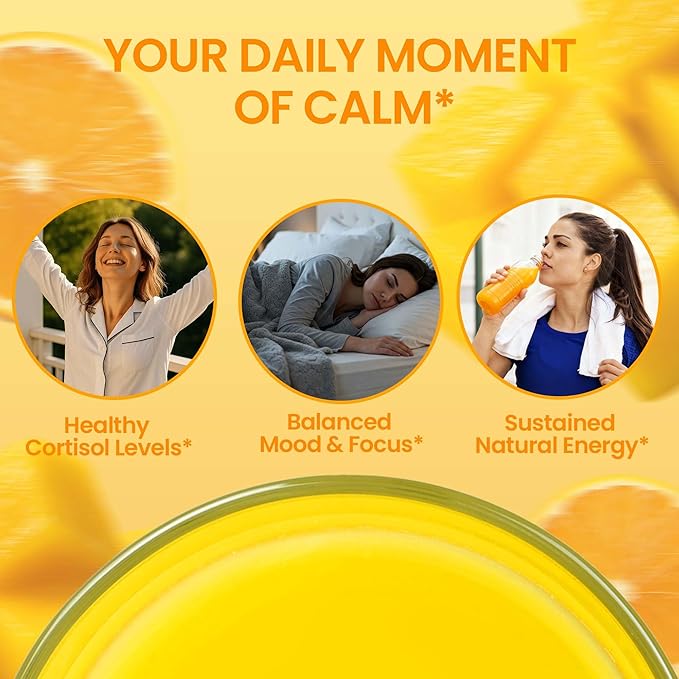 Cortisol Drink Powder, Cortisol Supplements for Women | Magnesium Glycinate, Ashwagandha, L-Theanine & Lion’s Mane | Relaxation, Focus & Stress Balance | Mango Orange Flavor | 30 Servings