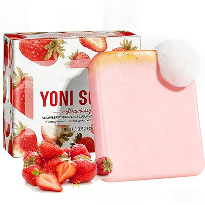 pH Balanced Feminine Soap for Women, Strawberry Odor Control & Hydration, Deep Cleanse, Pure Natural Plant Extracted Essence, Gentle Yet Effective for Daily Intimate Hygiene, Vegan, Pink