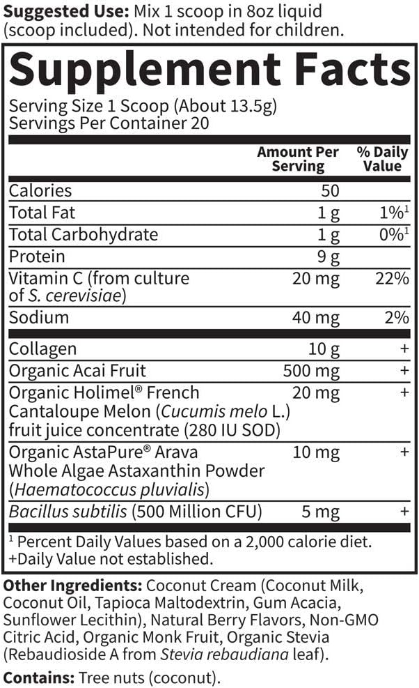 Garden of Life Grass Fed Collagen Powder, Blueberry Acai, Hydrolyzed Collagen Peptides Powder Supplement Drink Mix, 20 Servings