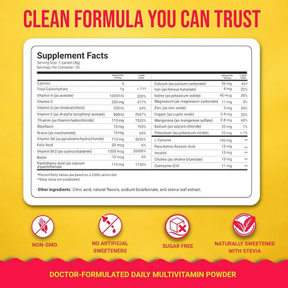 Dr. Price's Vitamins Energy Powder Packets – 30 Count | Energy Vites with Vitamin B12, Amino Acids & CoQ10 | Sugar Free, Gluten Free, Non-GMO Supplement for Men & Women