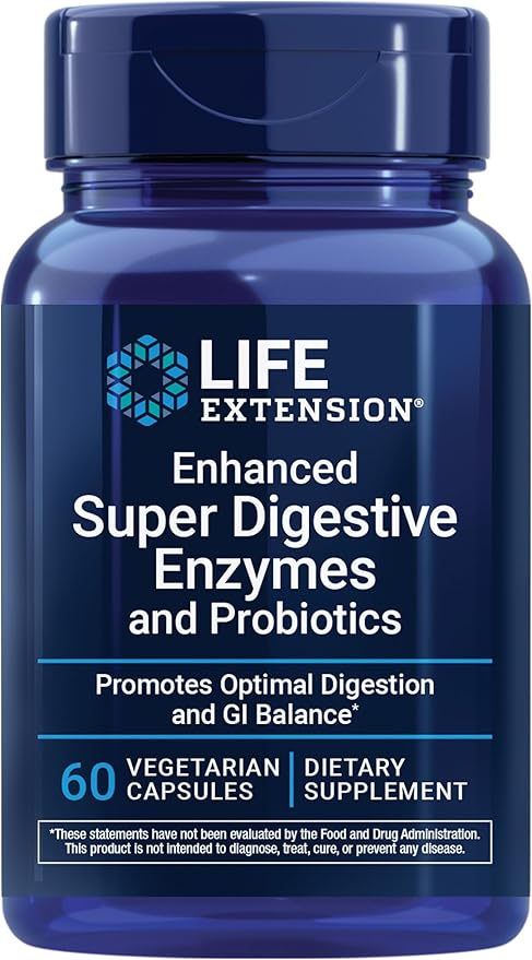 Life Extension Enhanced Super Digestive Enzymes and Probiotics – B. coagulans Probiotic, 10 Digestive Enzymes – Supports Digestion, Comfort & GI Balance – Non-GMO, Vegetarian – 60 Capsules